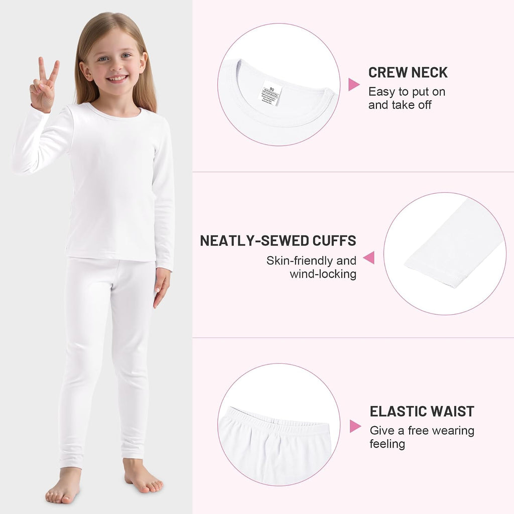 Girls Thermal Underwear Set Kids Thermals Top and Bottom Set Base Layer for Cold weather/skiing