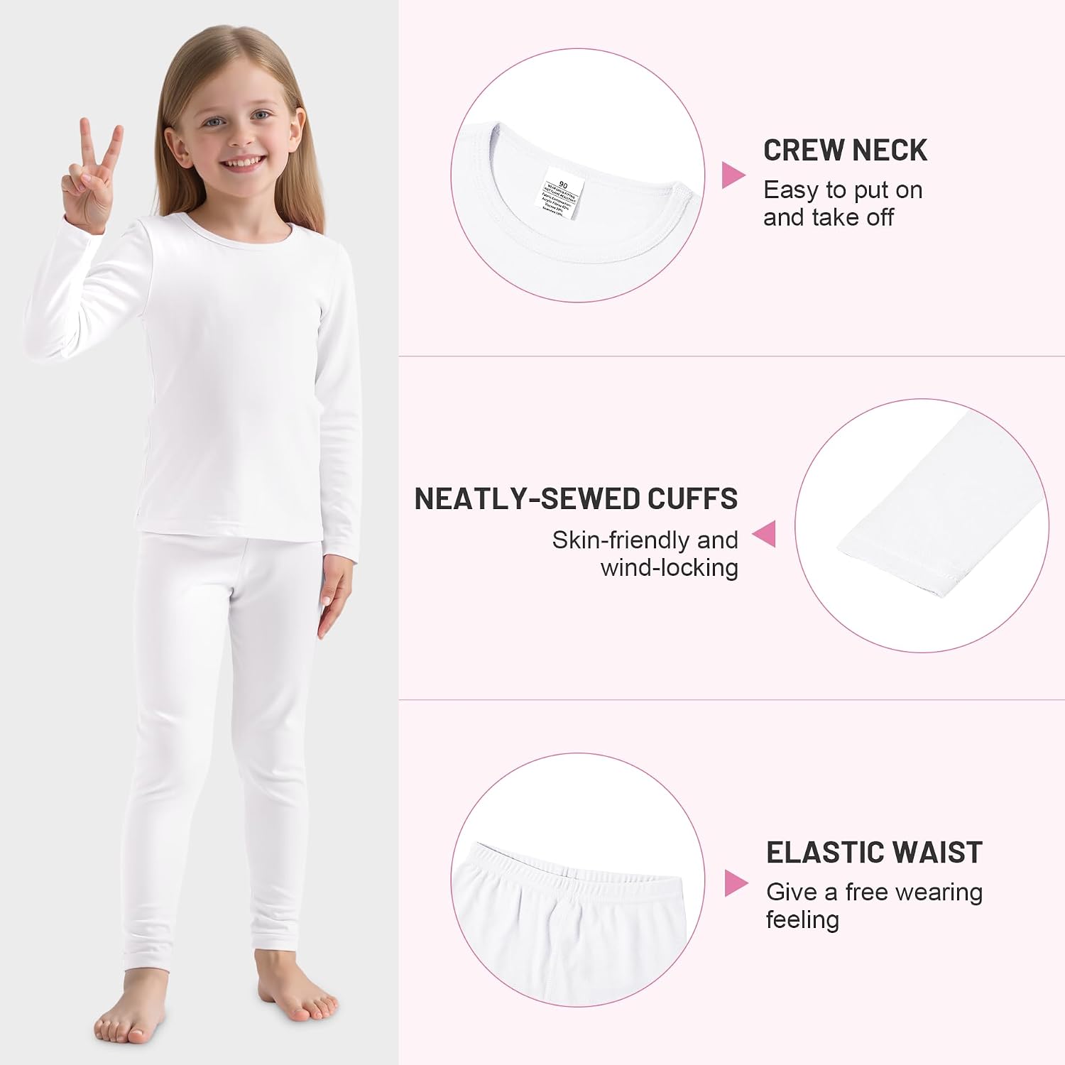 Girls Thermal Underwear Set Kids Thermals Top and Bottom Set Base Layer for Cold weather/skiing