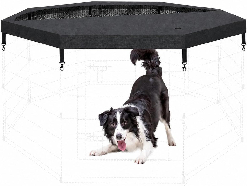 Dog Playpen Top Cover Only for 8 Panel 24 Inch Pet Playpen, Black Mesh Shade Cover for Small Medium Pets, Indoor