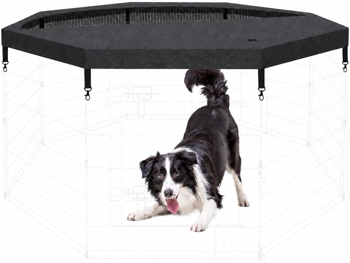 Dog Playpen Top Cover Only for 8 Panel 24 Inch Pet Playpen, Black Mesh Shade Cover for Small Medium Pets, Indoor