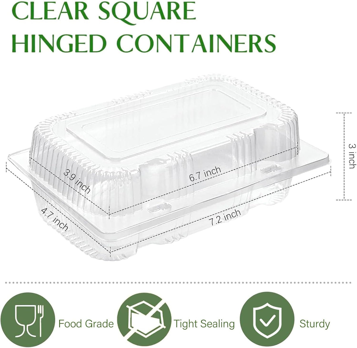 Sturdy Plastic Hinged Food Containers with Clear Lids, 40 Pack