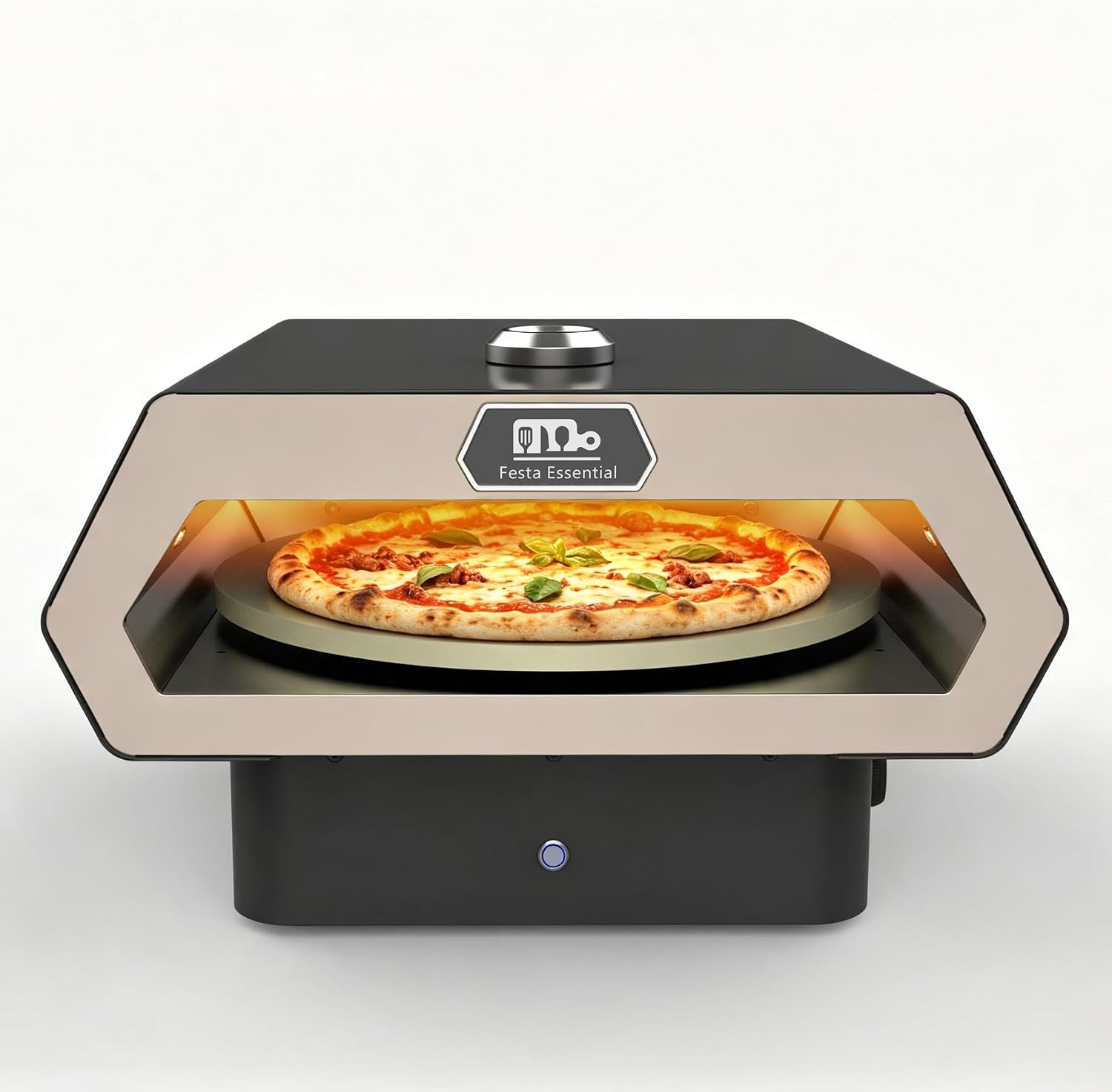 16" Propane Gas Portable Outdoor Pizza Oven w/Pulse Ignition, Auto Rotating Stone and Thermometer - Carry Bag, Peel
