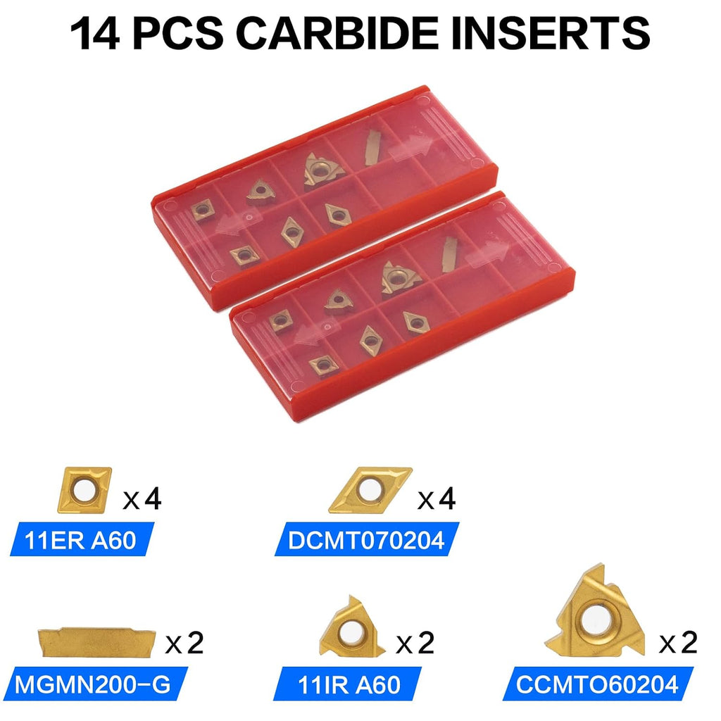 21Pcs Kit Indexable Lathe Turning Tool,1/2" 12mm Holder and Carbide Inserts