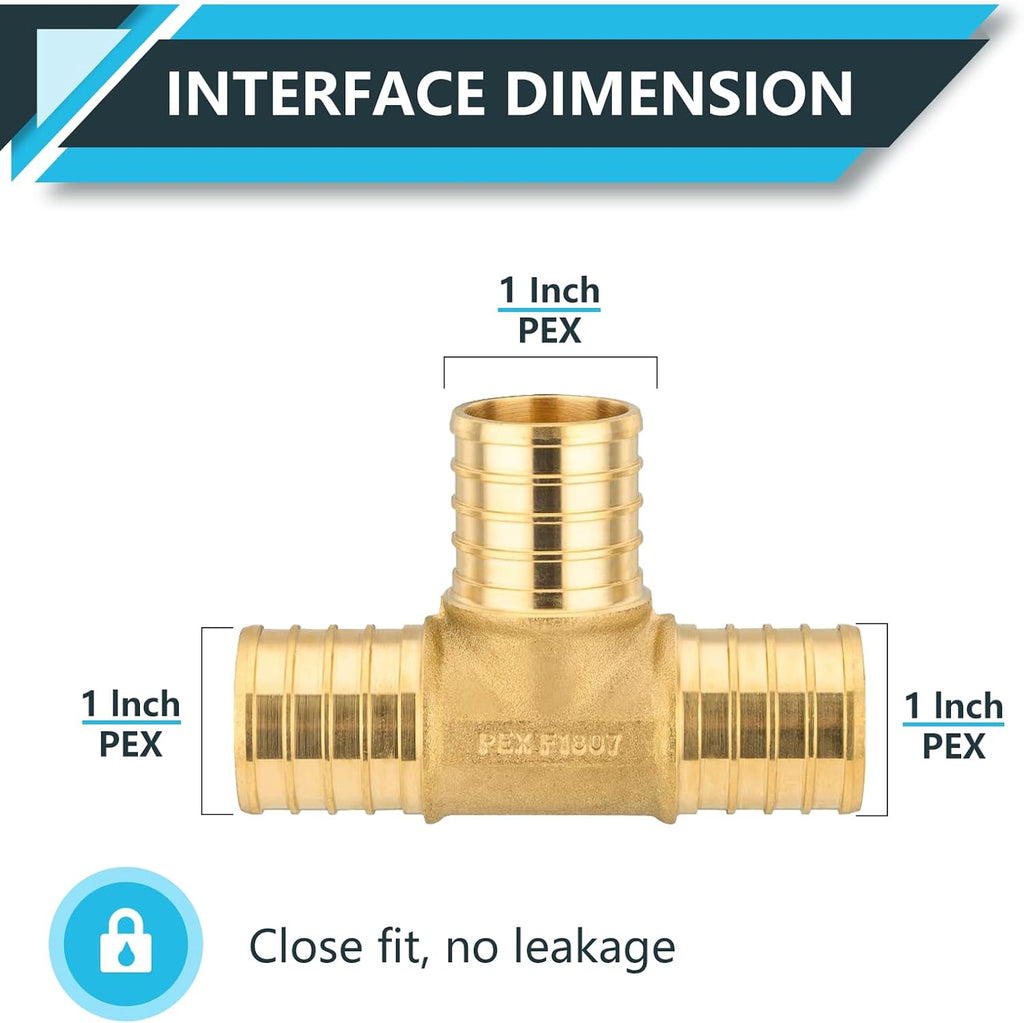 5Pack Seelink PEX Fittings, 1-Inch Pex Brass Crimp Tee(PEX1807074-5)