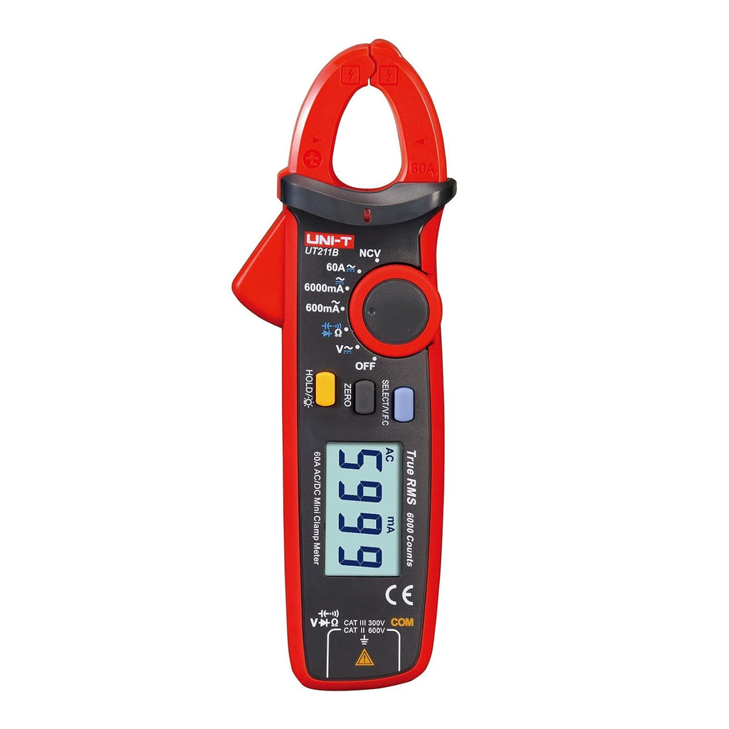 UNI-T Digital Clamp Meter UT211B Mini Multi Tester 60A Auto Ranging 6000 Counts TRMS Backlit VFC NCV Meter, AC DC Current Voltage Ohmmeter Capacitance Continuity Diode, 0.1mA Resolution