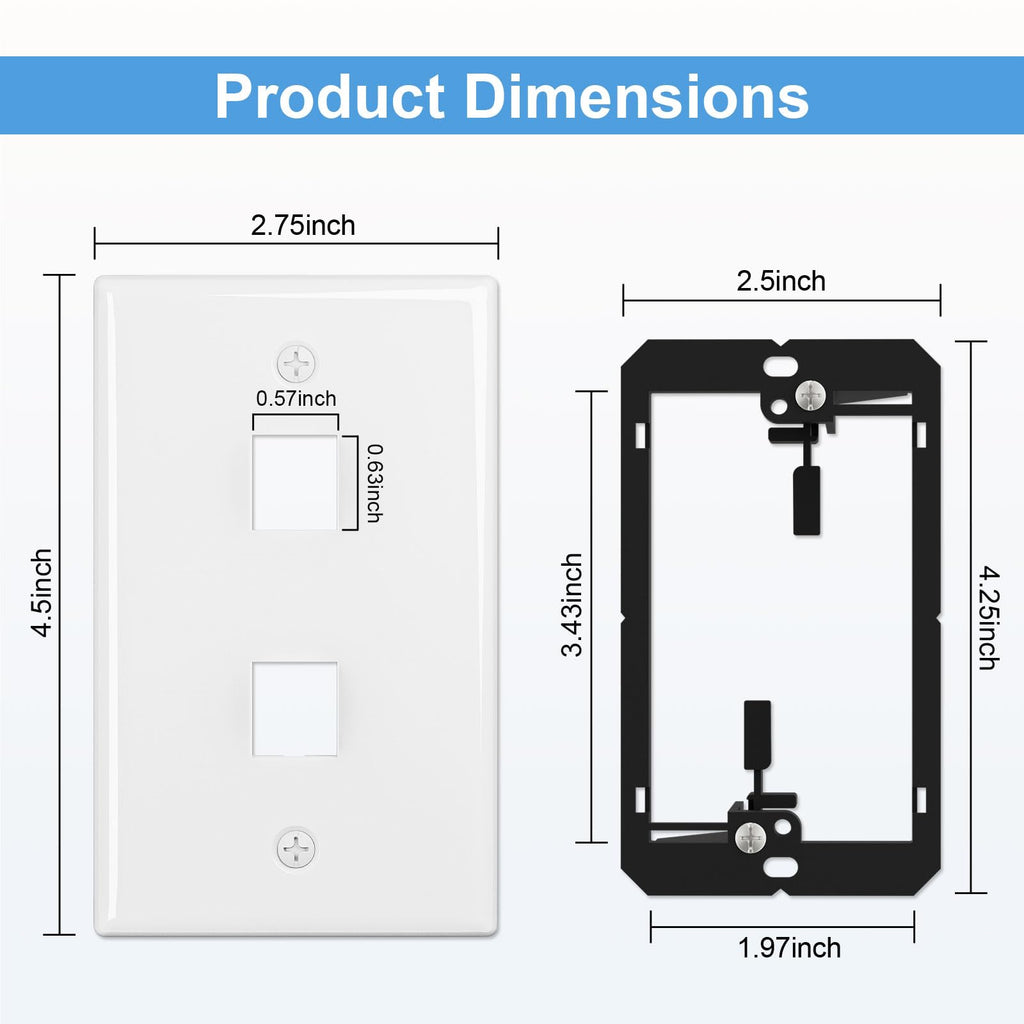 FGB 2-Port Keystone Wall Plate, with Low Voltage Mounting Bracket, 10Pack