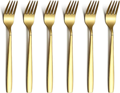 Gold Tea Fork, Stainless Steel Cake Fork Dessert Fork With Titanium Gold Plating 6.5 Inches Forks Pack of 6