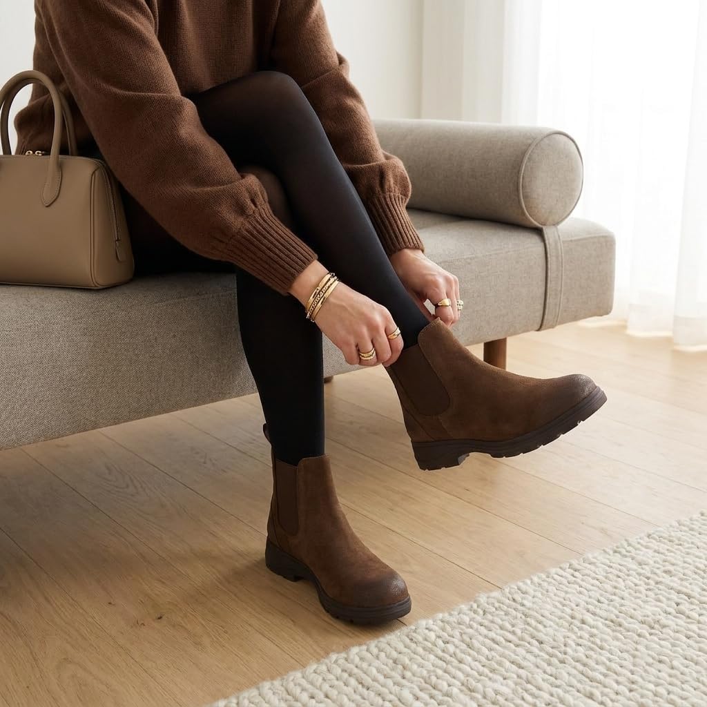 Britain Genuine Suede Chelsea Ankle Boots for Women, Brown 8