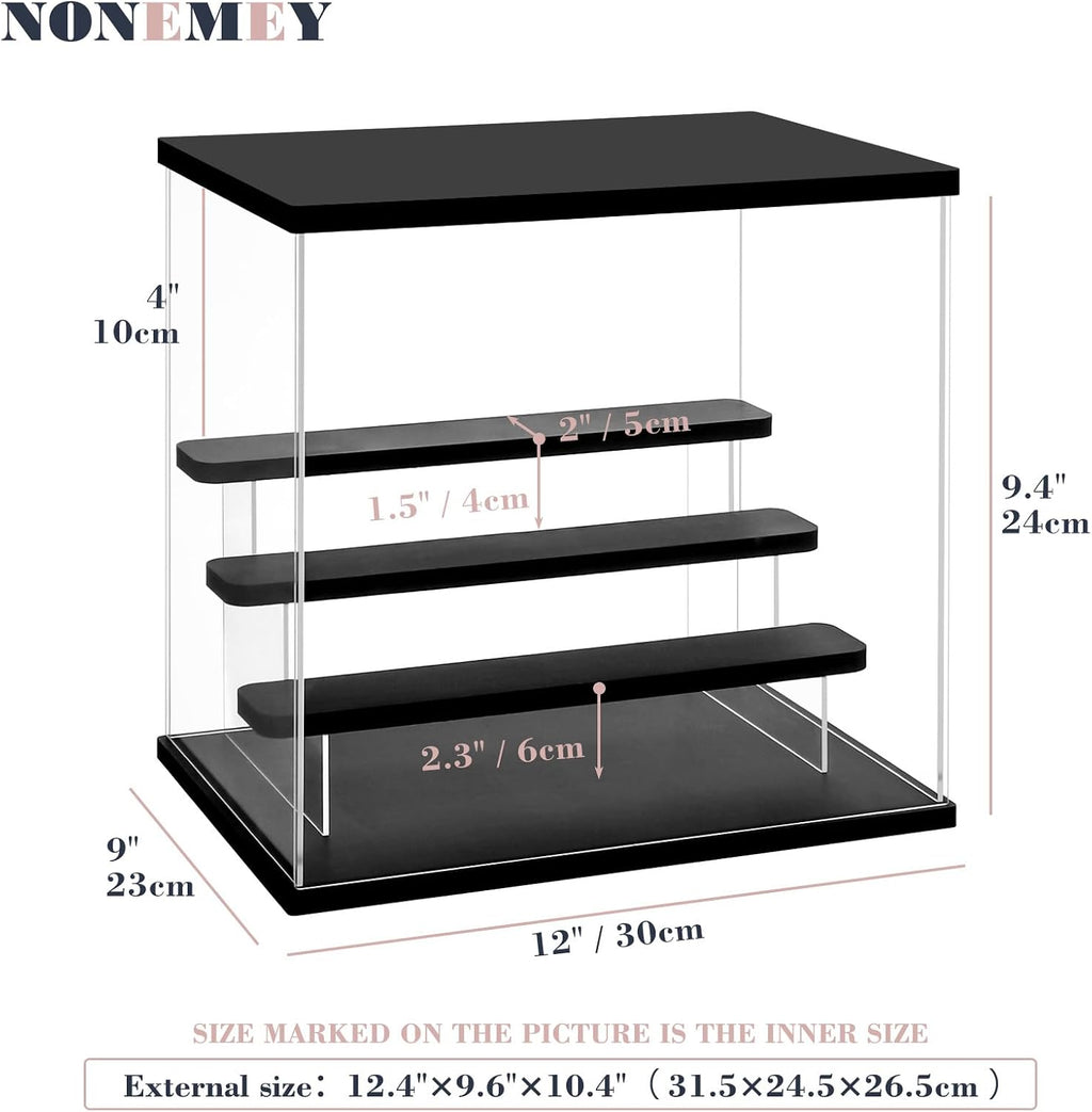 Acrylic Display Case with Light, Upgraded 3 Color Light & Adjustable Brightness Showcase ,4 Tier Dustproof Clear Toy