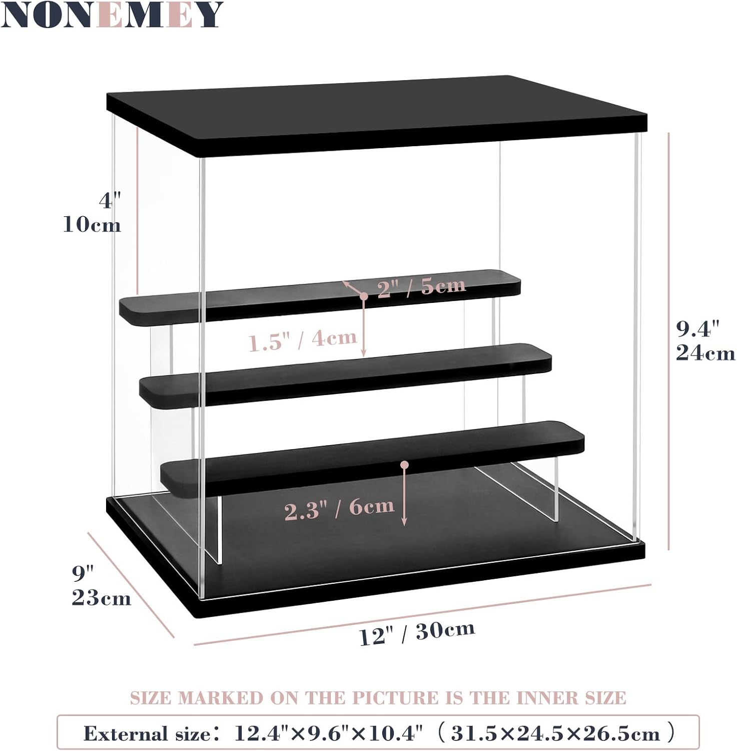 Acrylic Display Case with Light, Upgraded 3 Color Light & Adjustable Brightness Showcase ,4 Tier Dustproof Clear Toy