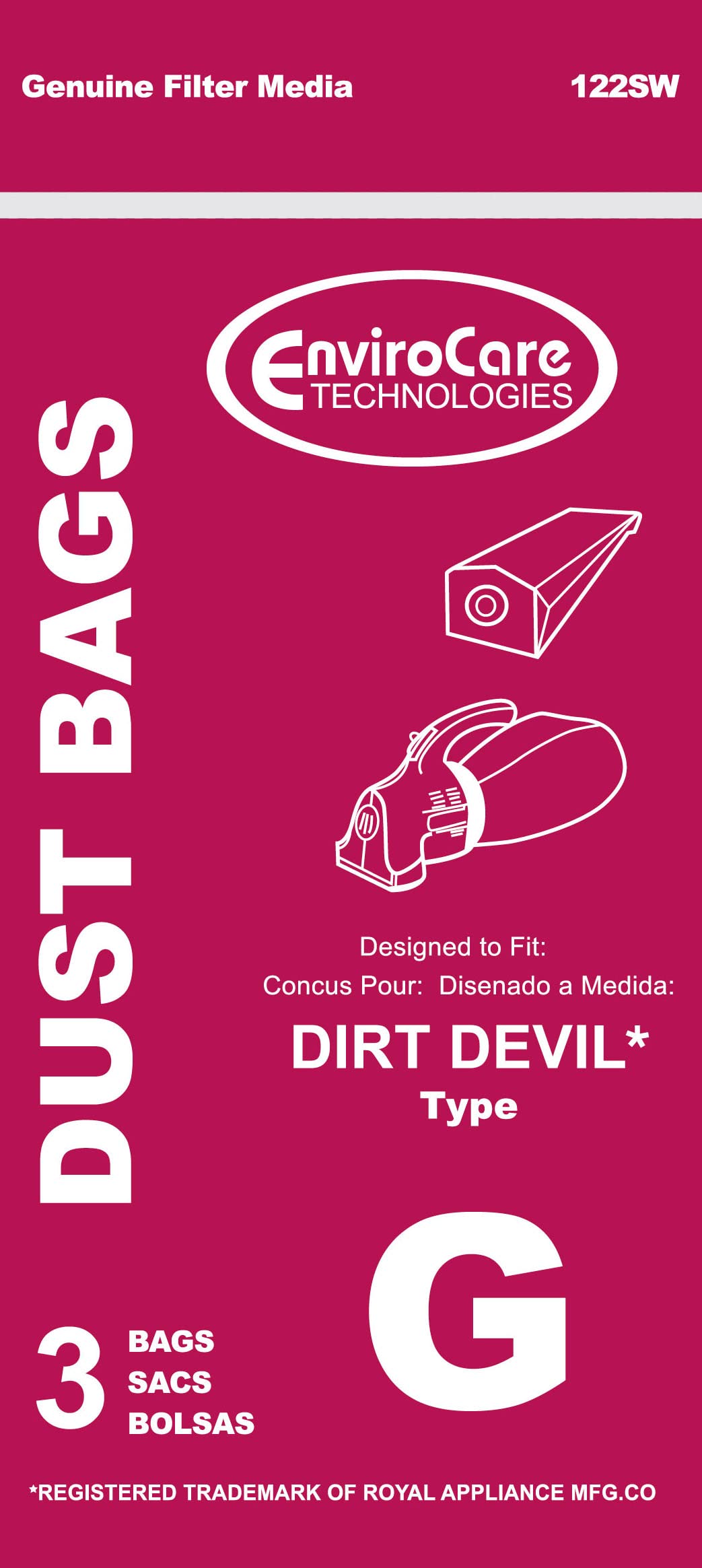 EnviroCare Replacement Vacuum Cleaner Dust Bags made to fit Royal Dirt Devil Type G Hand Vacuums 3 Pack
