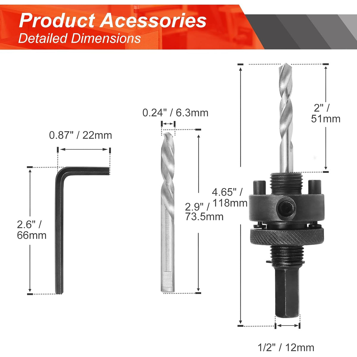 Heavy Duty Hole Saw Arbor with 5pcs Center Drill Bits