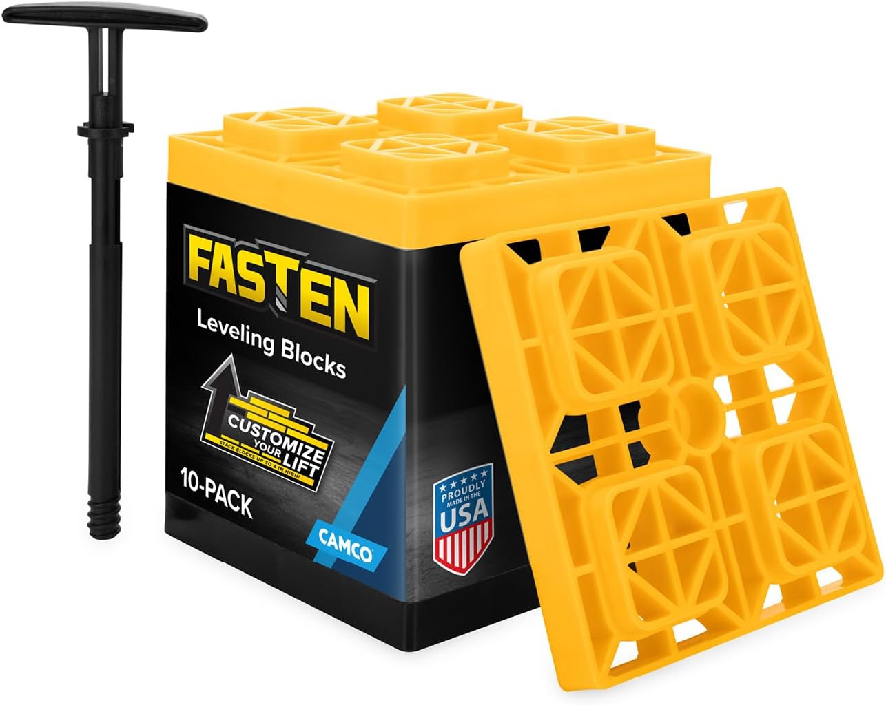 FasTen RV Leveling Blocks - Features Interlocking Design for Customizable Height - Carrying Handle Twists to Secure