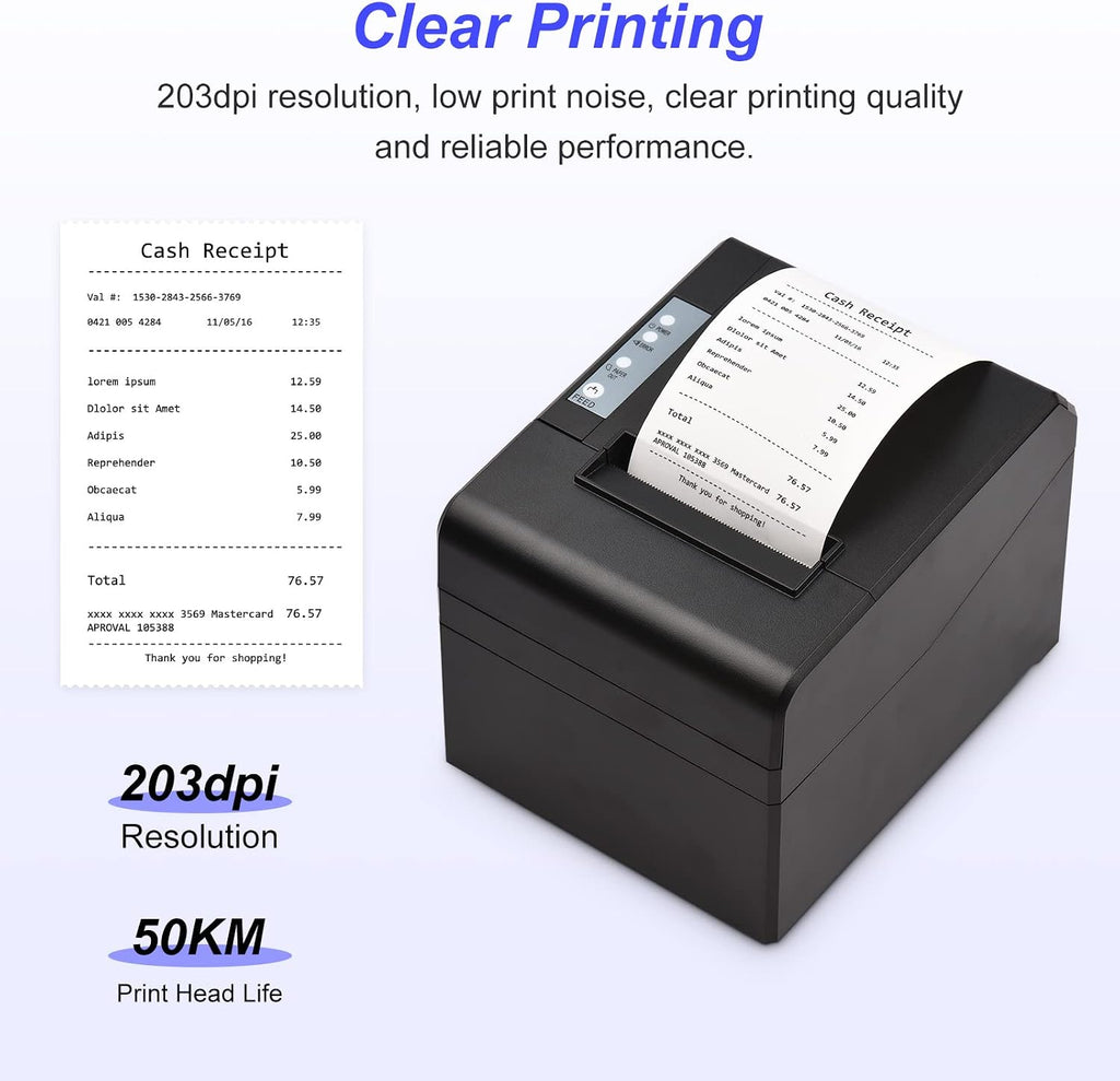 Thermal Receipt Printer 80mm Desktop Direct Thermal Printing USB Connection 300mm/s High Speed with Auto Cutter