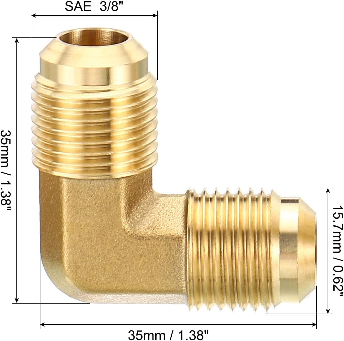 PATIKIL 3/8" x 3/8" Brass Pipe Fitting, 2 Pack Flare 90 Degree Elbow Tube Fitting Pipe Adapter Connector with Nut for Air Conditioner Refrigeration Plumbing