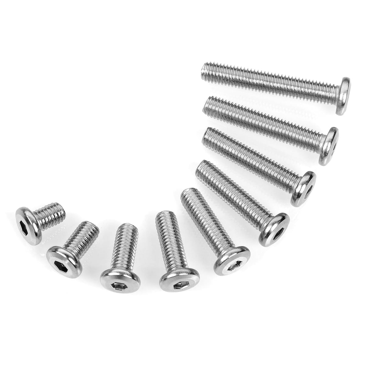 Mywish M10 x 25mm 30Pcs Silver Flat Head Hex Socket Cap Screws Bolts, 304 Stainless Steel Furniture Bolts Full Thread & Hex Spanner