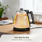 Electric Kettle, 1L/34oz Small Tea Kettle - Jet Black | 800W Fast Boil, 304 Stainless Steel Interior, Double-Wall