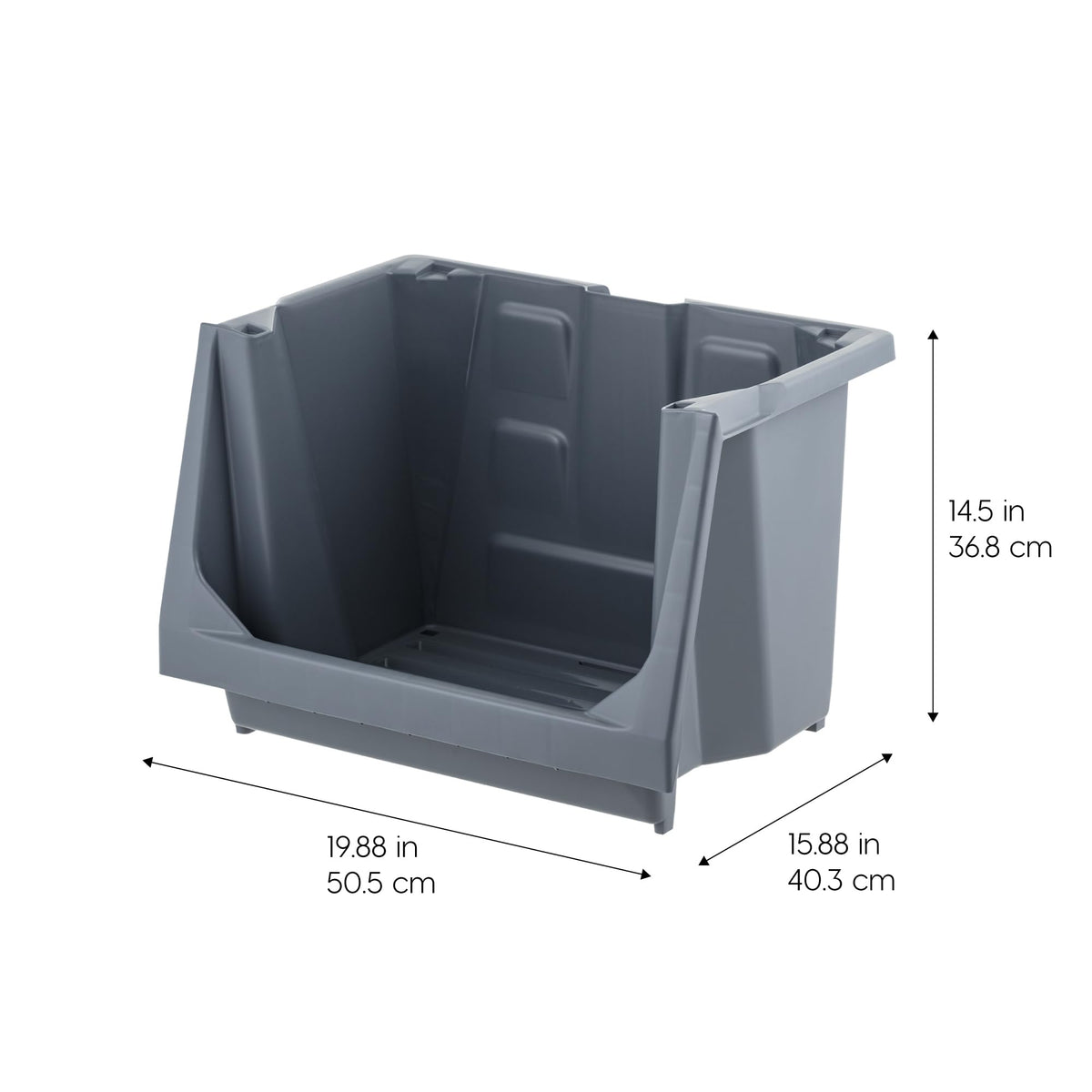 3-Pack Large Open Front Storage Bins, Gray