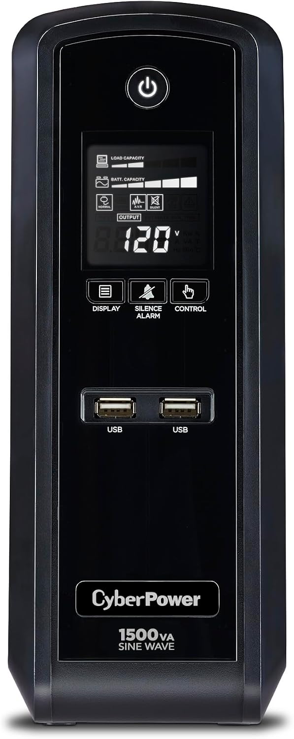 CST1500S Sine Wave UPS System | 1500VA/900W Battery Backup & Surge Protector, AVR, Line Interactive Mini-Tower, 8