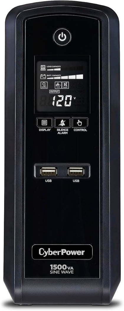 CST1500S Sine Wave UPS System | 1500VA/900W Battery Backup & Surge Protector, AVR, Line Interactive Mini-Tower, 8