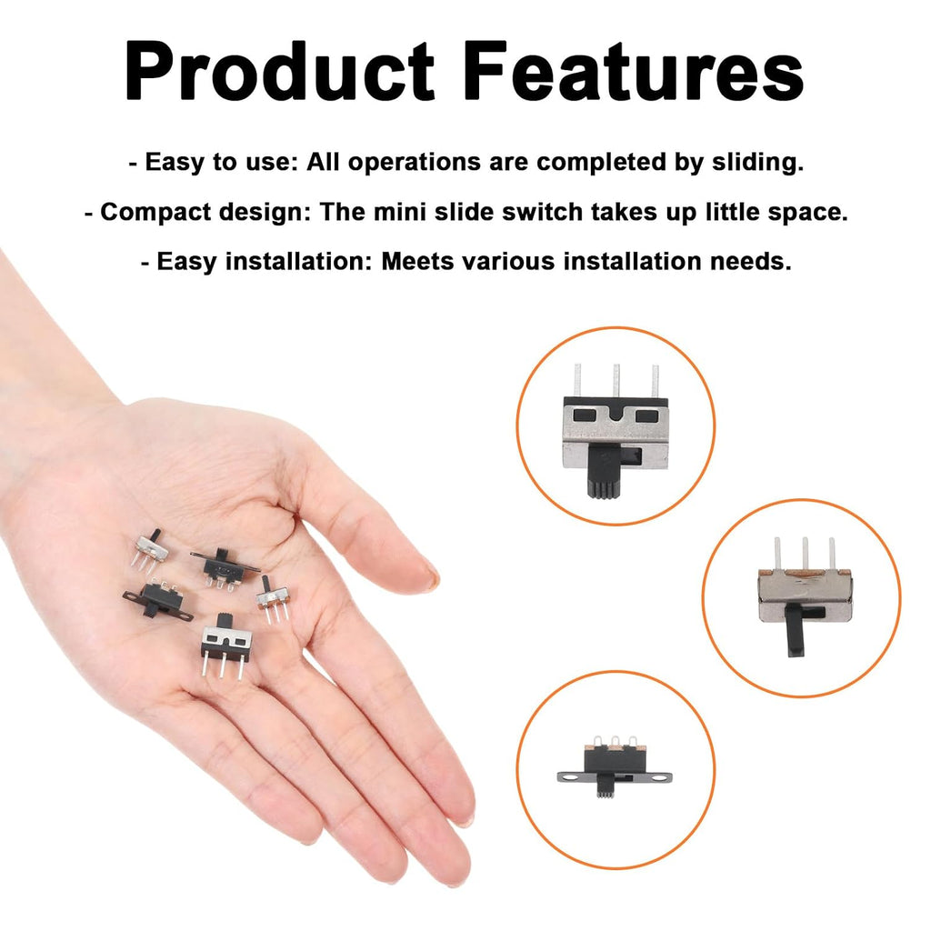 110PCS SPDT Mini Slide Switch Kit Micro Switch 9Values readboard Switches 1p2t Toggle Switches 2 Position 3 Pin Miniature Vertical Panel Mount Knob, SS12D00 SS12F15 SS12D10 SS12F44