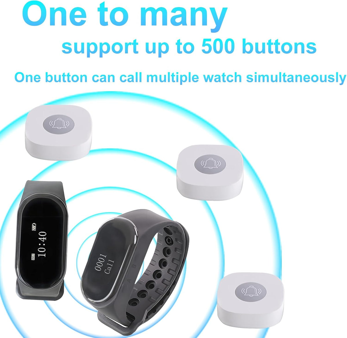 Wireless Calling System, Caregiver Pager, 1 Wrist Watch 10 Buttons