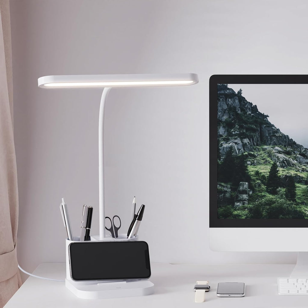 White Desk Lamp for College Dorm Room, Cute Table Light for Girls Guys