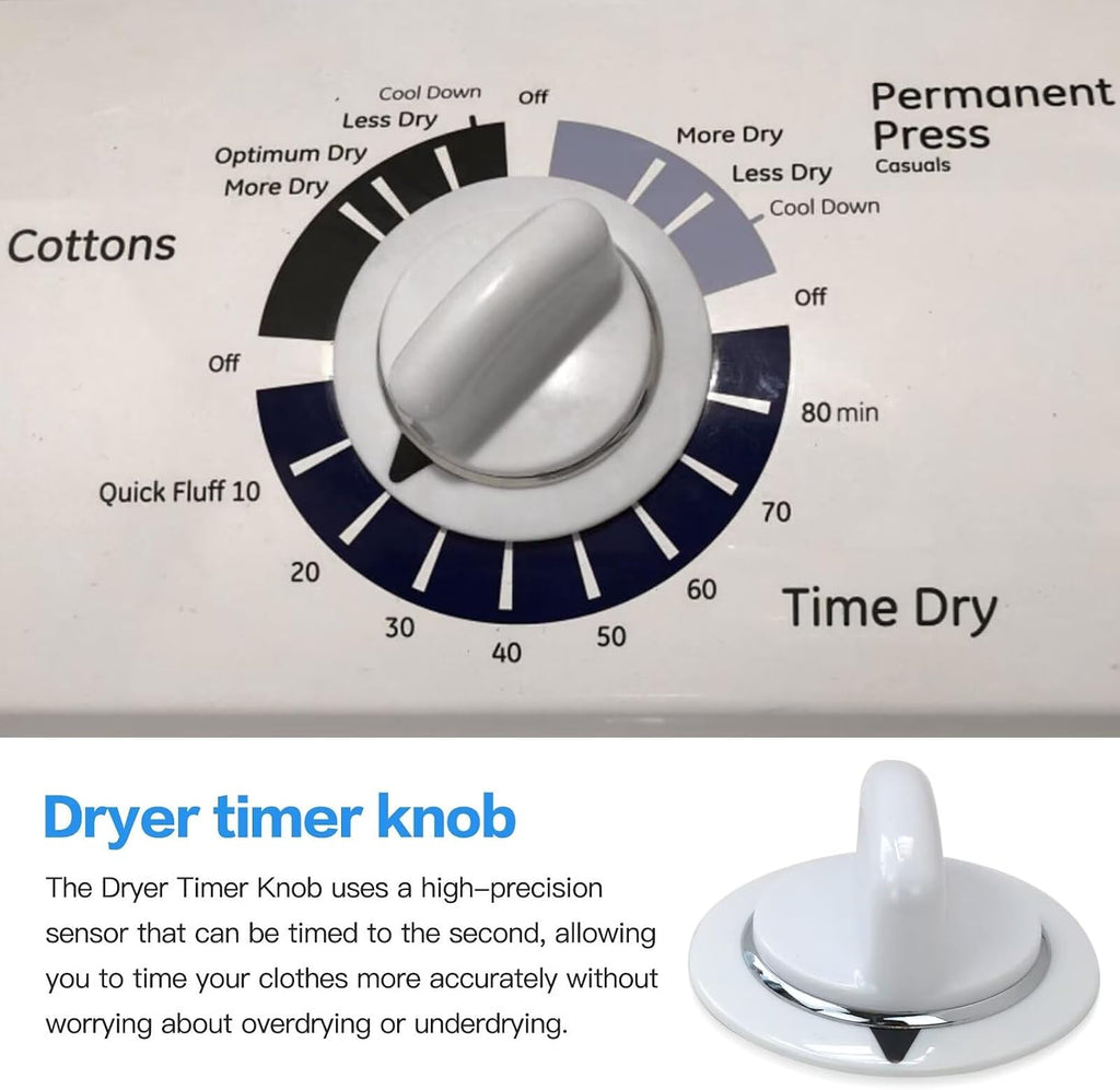 New WE1M654 Dryer Timer Knob with Metal Ring Compatible with Hotpoint HTDP120GD1WW HTDP120GD1WW HTDP120GD2WW HTDP120GD3WW HTDP120GD4WW, Replaces WE1M443, WE1M502, WE1M668