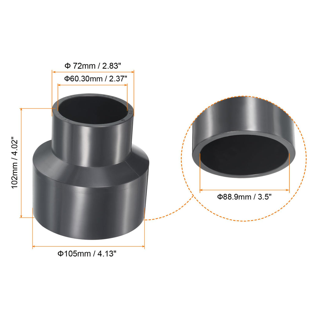 PATIKIL UPVC Reducer Pipe Fitting 3" x 2" Socket Schedule 80, Straight Coupling Adapter Connector, Gray