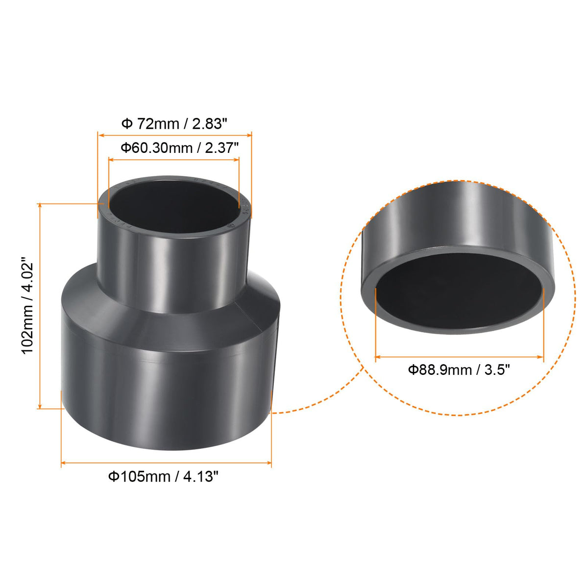 PATIKIL UPVC Reducer Pipe Fitting 3" x 2" Socket Schedule 80, Straight Coupling Adapter Connector, Gray