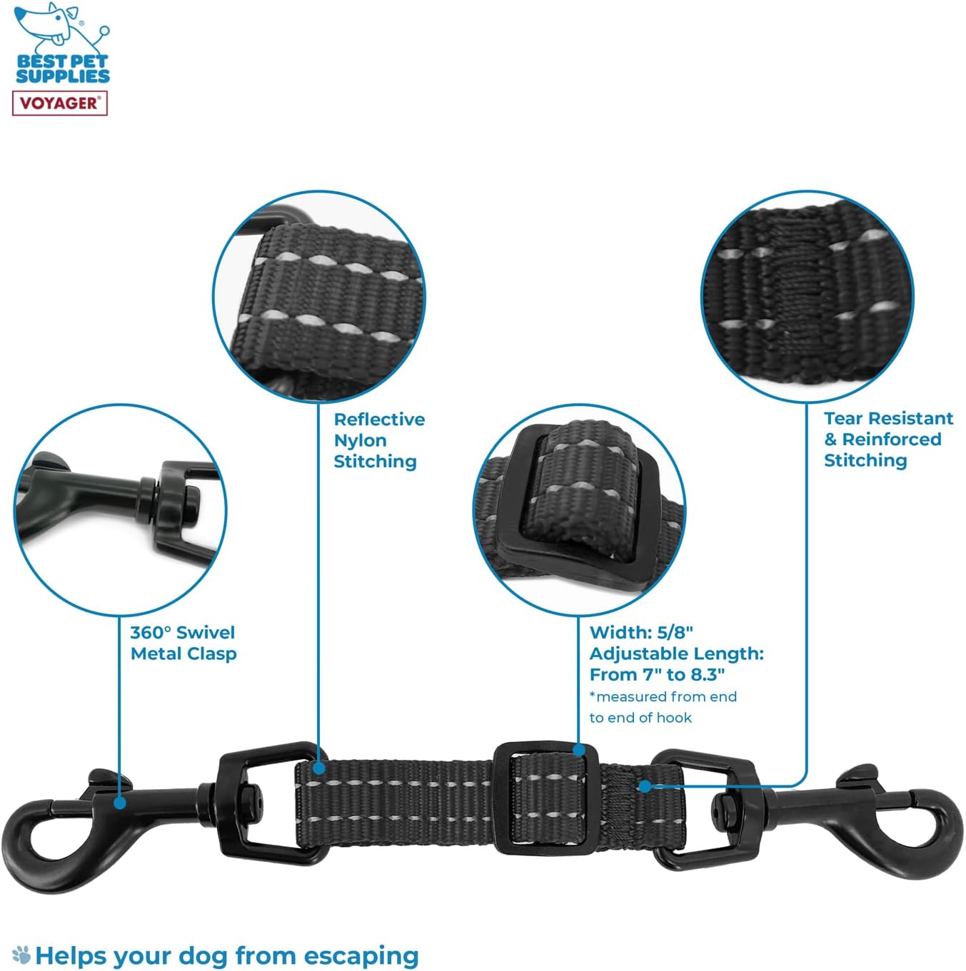 Voyager Dog Collar Safety Clip with Dual Clasps, Collars and No Pull Harness Connectors, Training for Walking