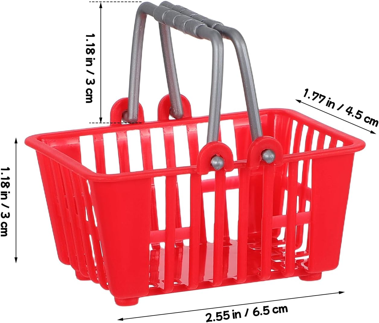 20pcs Mini Shopping Baskets, Plastic Grocery Baskets with Handles | Red Mini baskets for kids pretend play, dollhouse