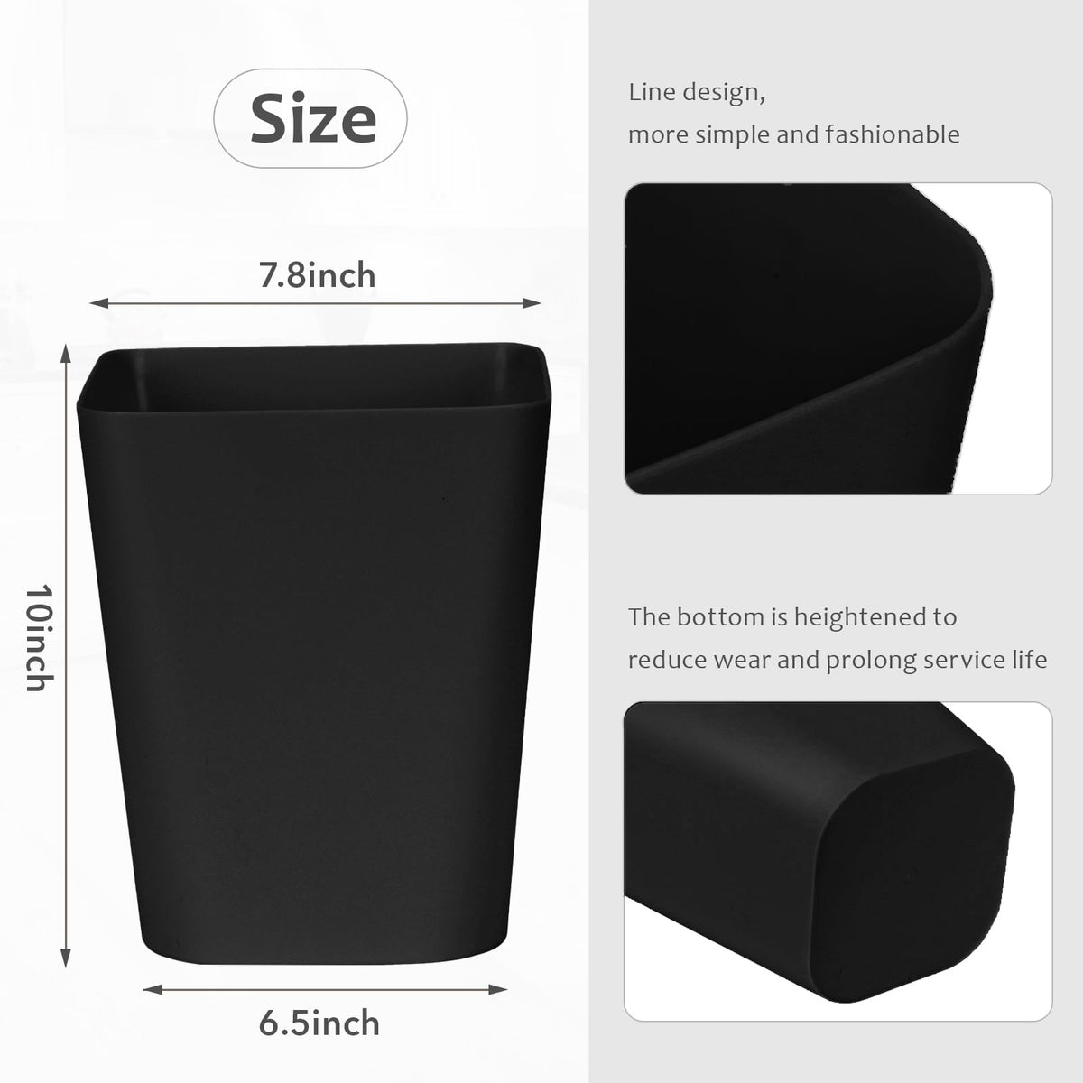 Small Trash Can, Black, 1.8 Gallon