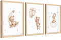 Framed Teddy Bear Wall Art Nursery Decor Set of 3, Bear Sleeping on The Moon and Stars Pictures Canvas, Neutral Bears