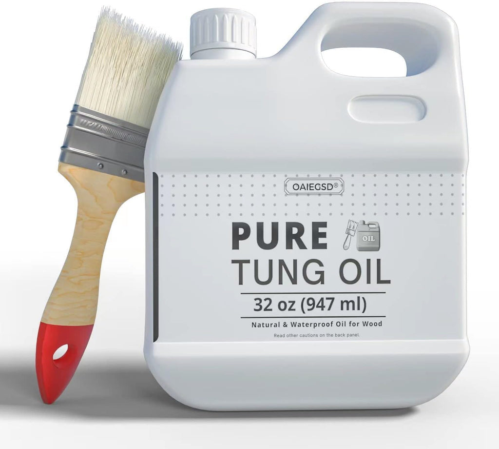 100% Pure Tung Oil 32oz, Wood Finish for Indoor Outdoor with Brush | Waterproof, Penetrates & Protects & Enhances