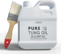 100% Pure Tung Oil 32oz, Wood Finish for Indoor Outdoor with Brush | Waterproof, Penetrates & Protects & Enhances