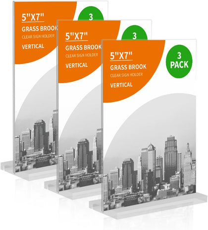 5x7 Acrylic Sign Holder for Table Top, Poster Holder, QR Code Stand Sign Holder(3pack)