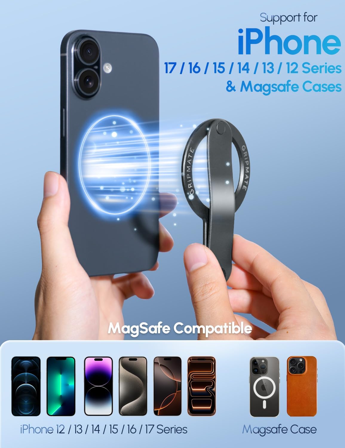 for MagSafe Phone Grip for iPhone - Magnetic Phone Ring Holder Detachable for iPhone 17 - Comfortable Finger Phone