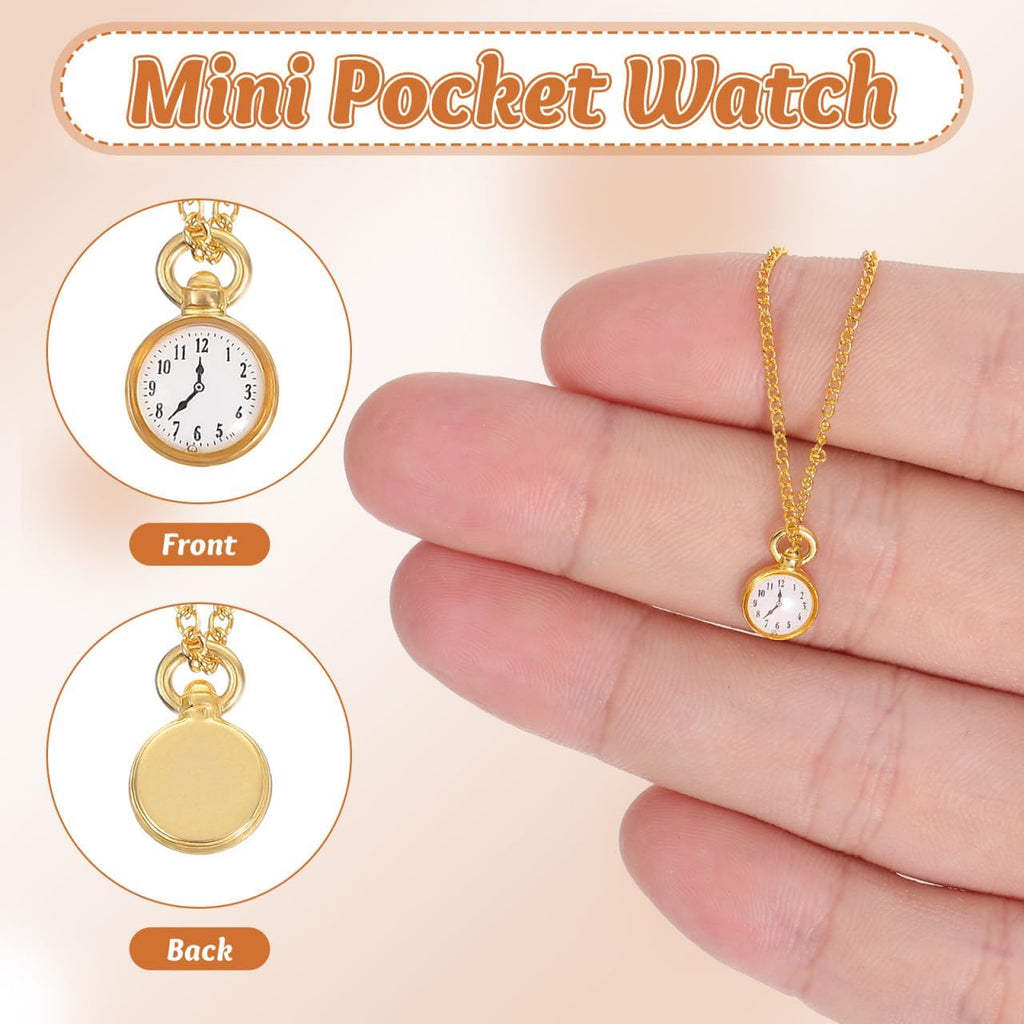 Mini Pocket Watch with Chain, 2.44 in Vintage Dollhouse Accessory | 1:12 Scale Miniature Watch for Tiny House