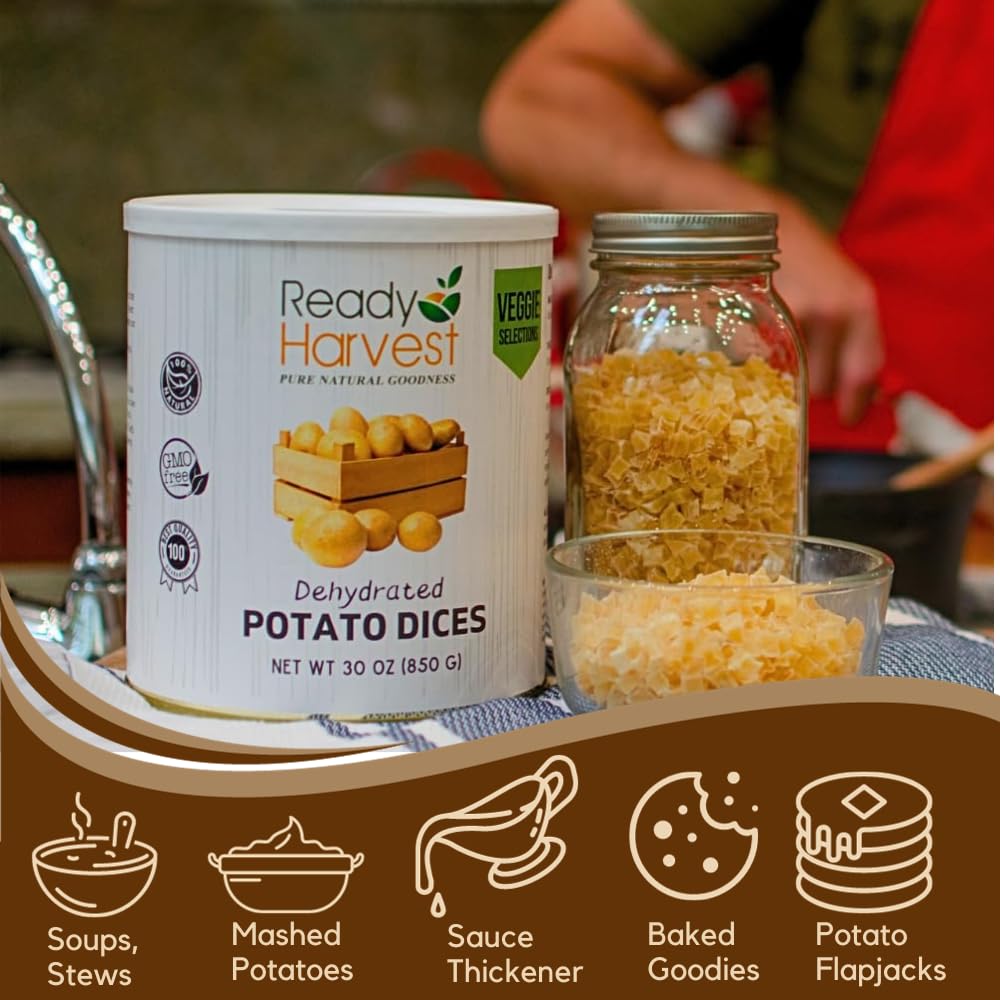Dehydrated Food - Potato Dices | Emergency Food | Dried Potatoes | #10 Can | 30-Year Shelf Life | Cans Filled to the Top