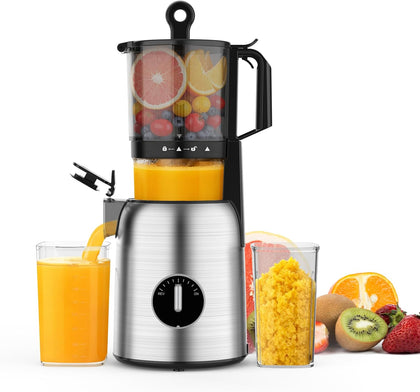 Cold Press Juicer Machines 5.4" Wide Feed Chute Easy to Clean Black | Masticating Juicer fit Fruits, Vegetables &