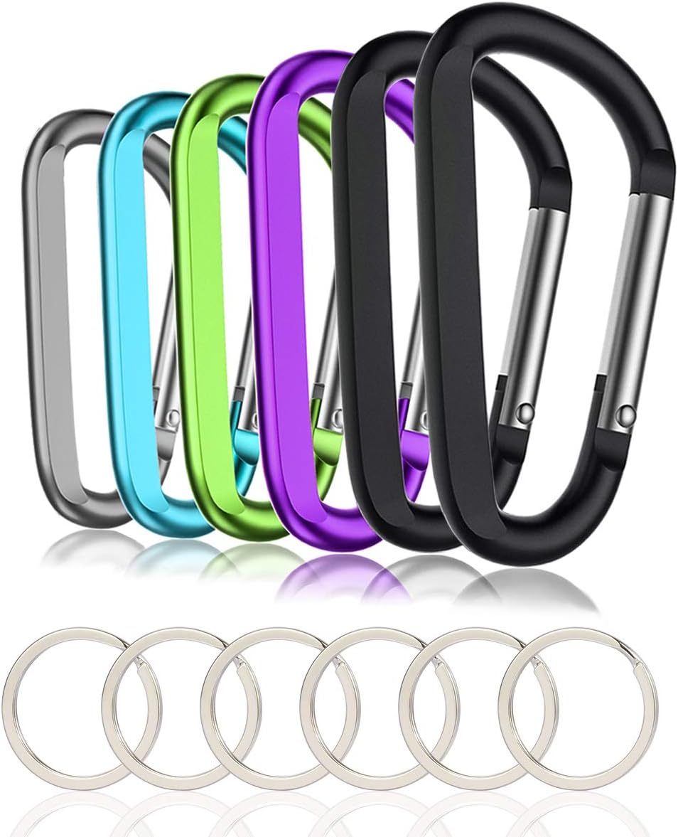 Carabiner Caribeaner Clip,3" Large Aluminum D Ring Shape Carabeaner with Keyring Keychain Hook