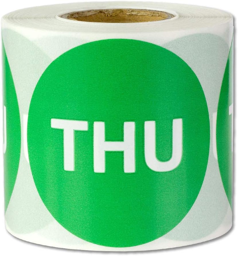 Day of The Week Stickers, 2 inch, Green, Thursday Circle Dot
