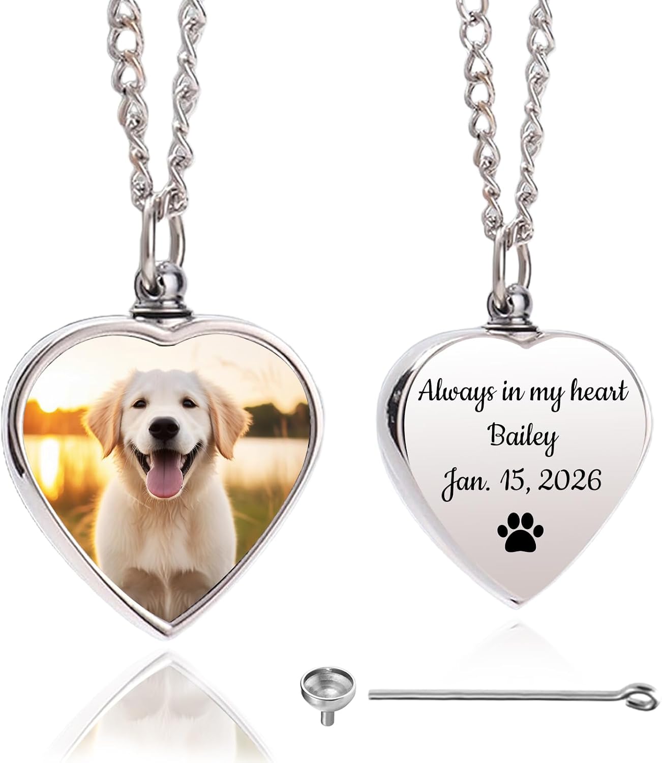 Personalized Pet Urn Necklace with Photo Text for Dog Ashes
