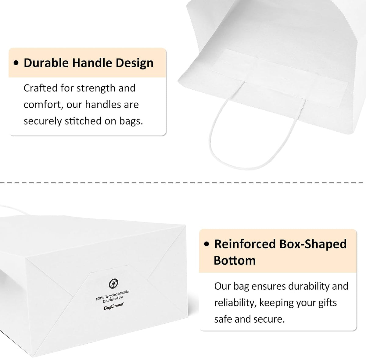 White Gift Bags with Handles 8x4.25x10.5 Inch Medium 25 Pack
