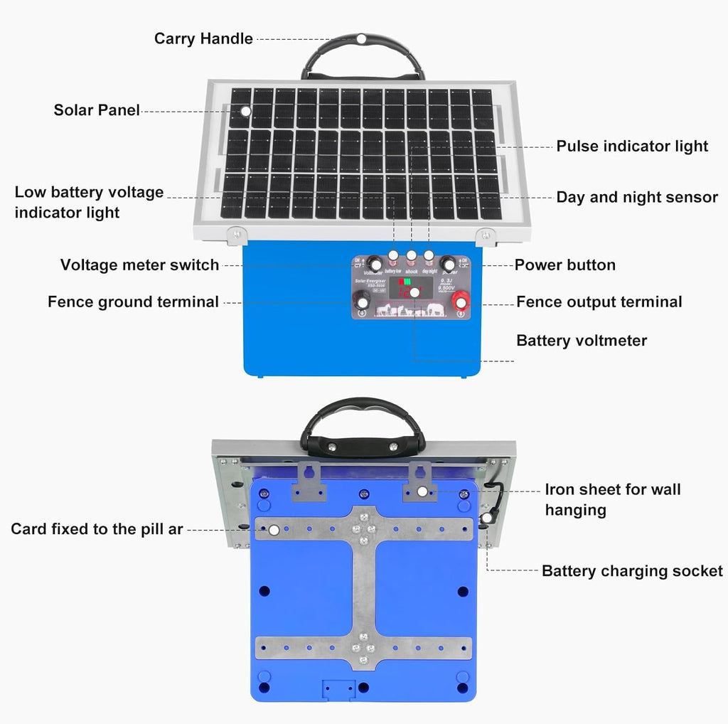20-Mile Solar Electric Fence Charger, 0.5J 24H Solar Powered Electric Fence with 7.5W Solar Panel &7Ah Battery,Up to