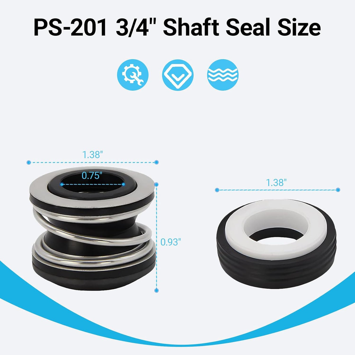 2-Pack PS-201 3/4" Shaft Seal Kit for Hayward Pool/Spa Pump Motor Replacement - Fits Super Pump SPX1600Z2, SP2605X7A, SP2605X71, SP1600x5, SP1607x10, MaxFlo SP2800x5, Super II SP3010(EEAZ) ,AS-201