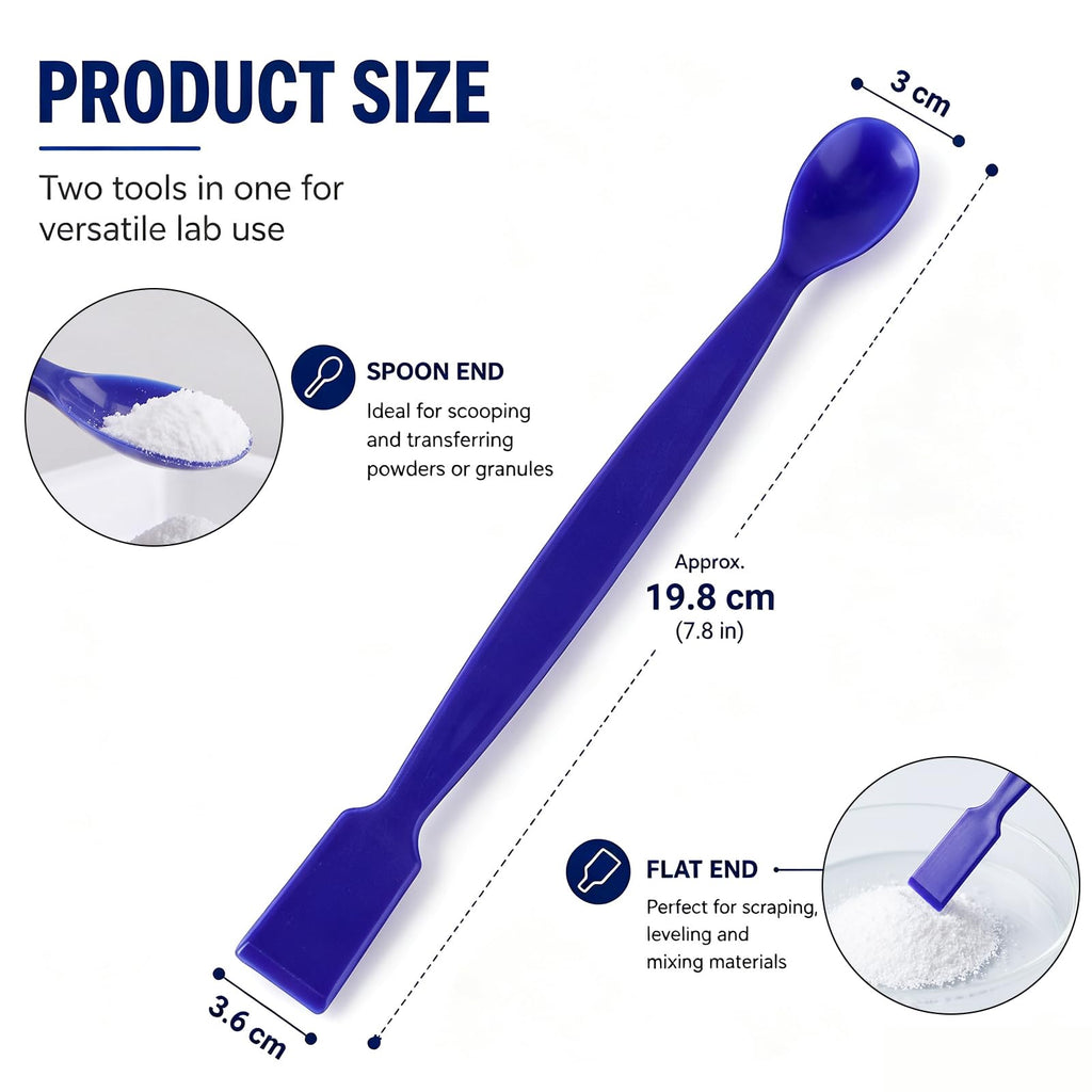 100 Pack Anti-Static Lab Spatulas Double Ended Spoon Scraper, Blue