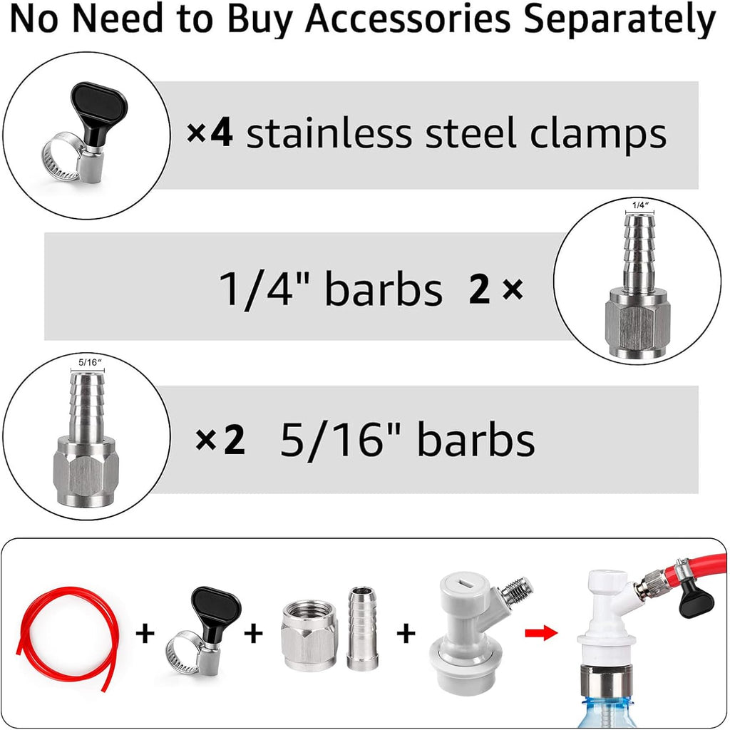 2 Pairs Ball Lock Disconnect Set, 5/16''Gas 1/4''Liquid Barb Fitting | Ball Lock Keg Connectors Cornelius Corny Keg