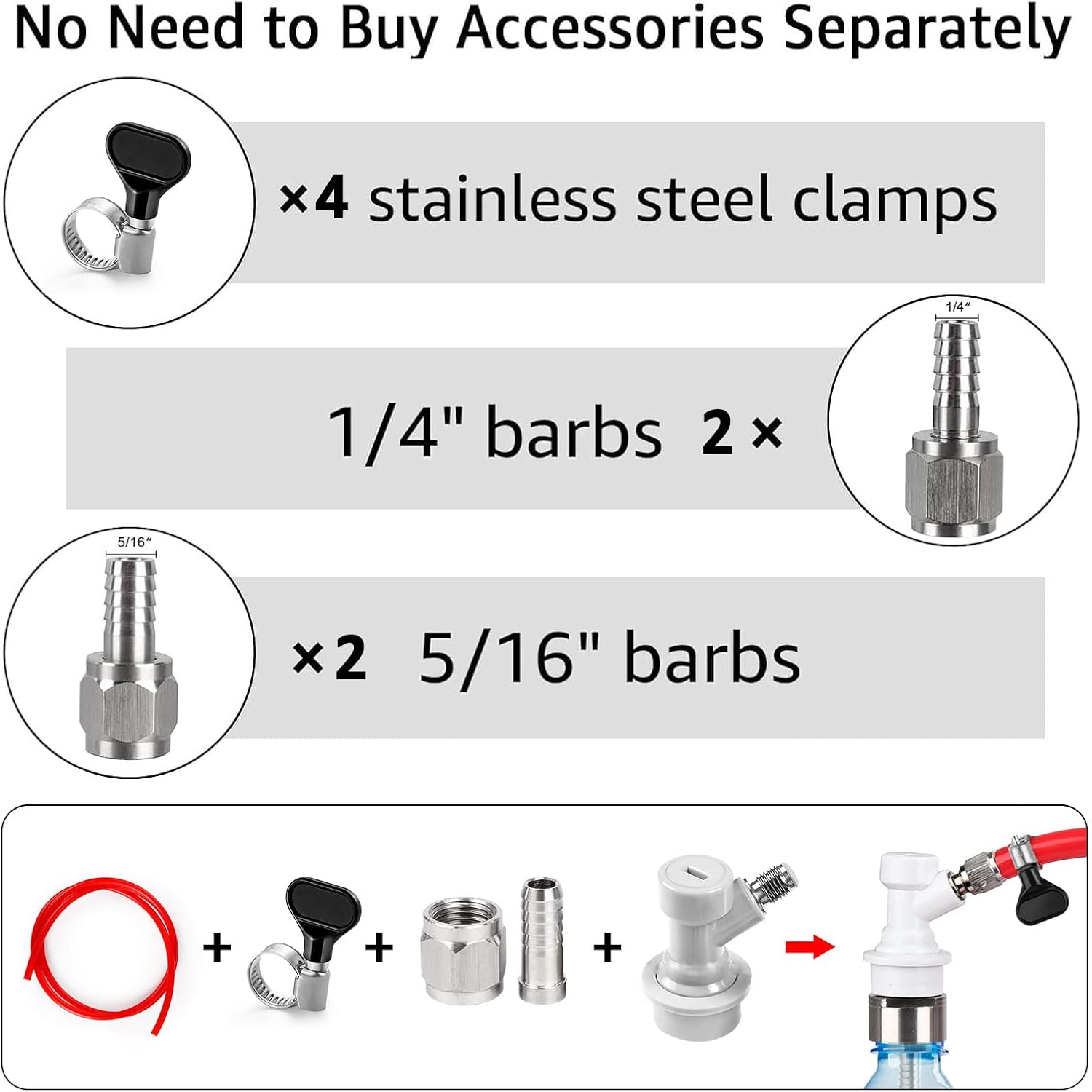 2 Pairs Ball Lock Disconnect Set, 5/16''Gas 1/4''Liquid Barb Fitting | Ball Lock Keg Connectors Cornelius Corny Keg